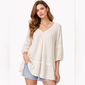 Free People Cotton Gauze Tunic Top Large Ivory Boho Oversized